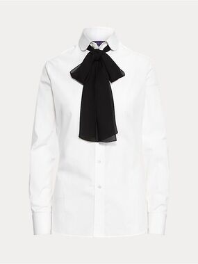 Lauren Ralph Lauren Tuxedo White Button-Down Shirt with Black Tie Scarf - 2